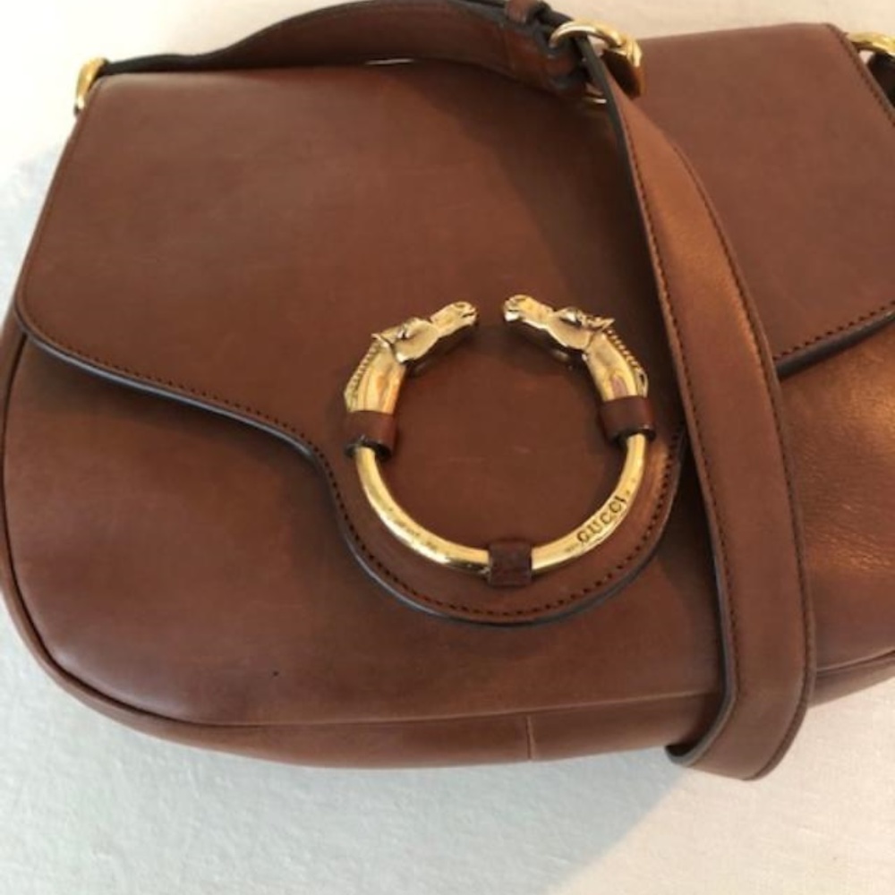 BROWN LEATHER GUCCI RIBOT SHOULDER BAG
